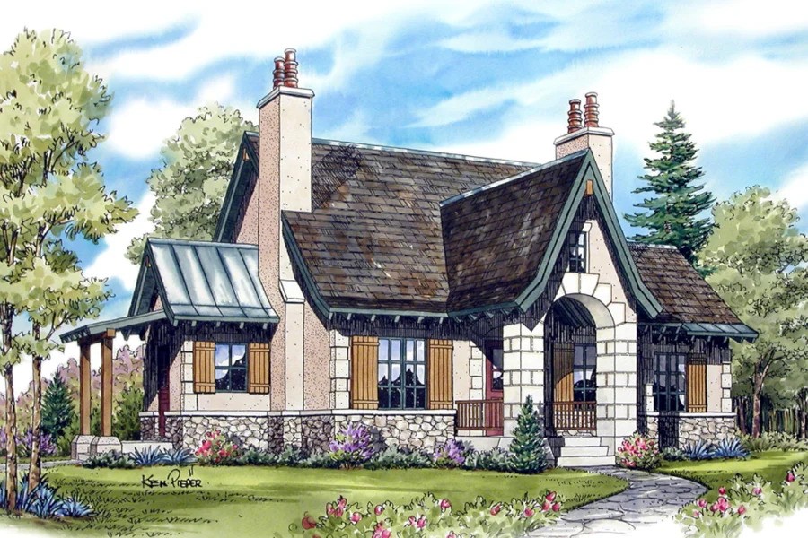 Colored rendering of cottage home plans