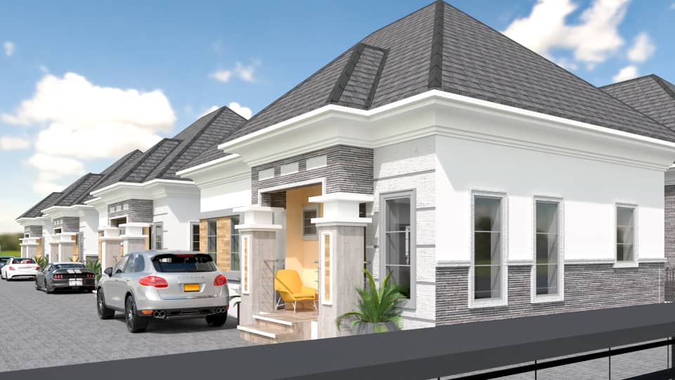 A modern house design with large windows and a car