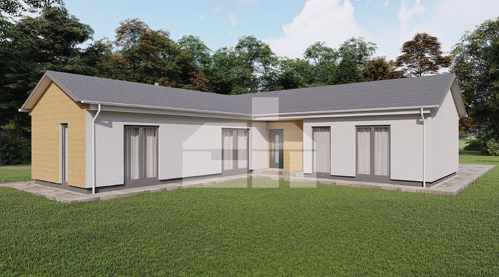 A compact house with two bedrooms and a garage